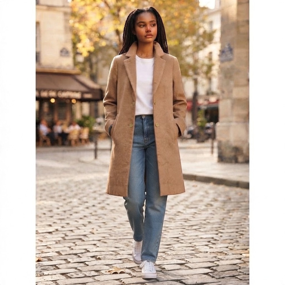 LONDON FOG car coat women size S camel wool blend notch lapel button front